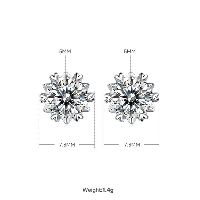 经典雪花S925银镀白金莫桑钻吊坠耳钉套装